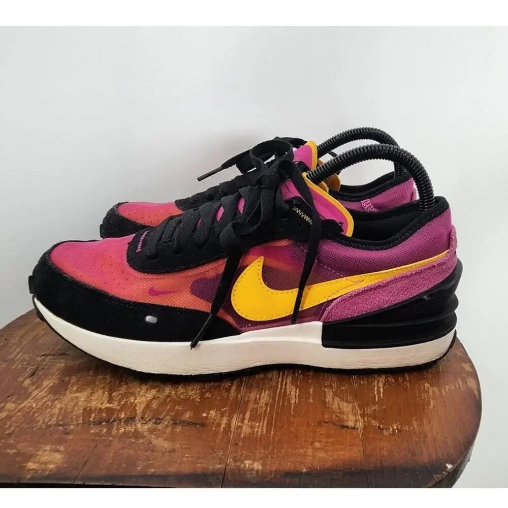 NIKE Waffle Sneakers Size 6.5 Y Youth Pink Black Orange
